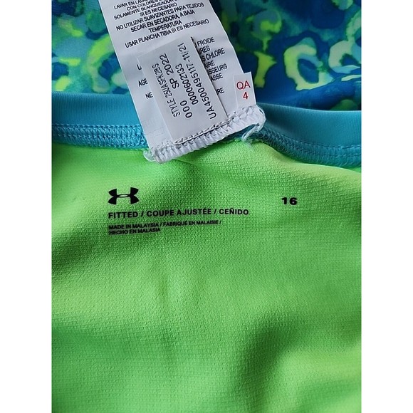 Under Armour Shadow Cheetah Paddleboard Swimsuit Girl 16 Blue Long Sleeve NEW - Picture 3 of 6